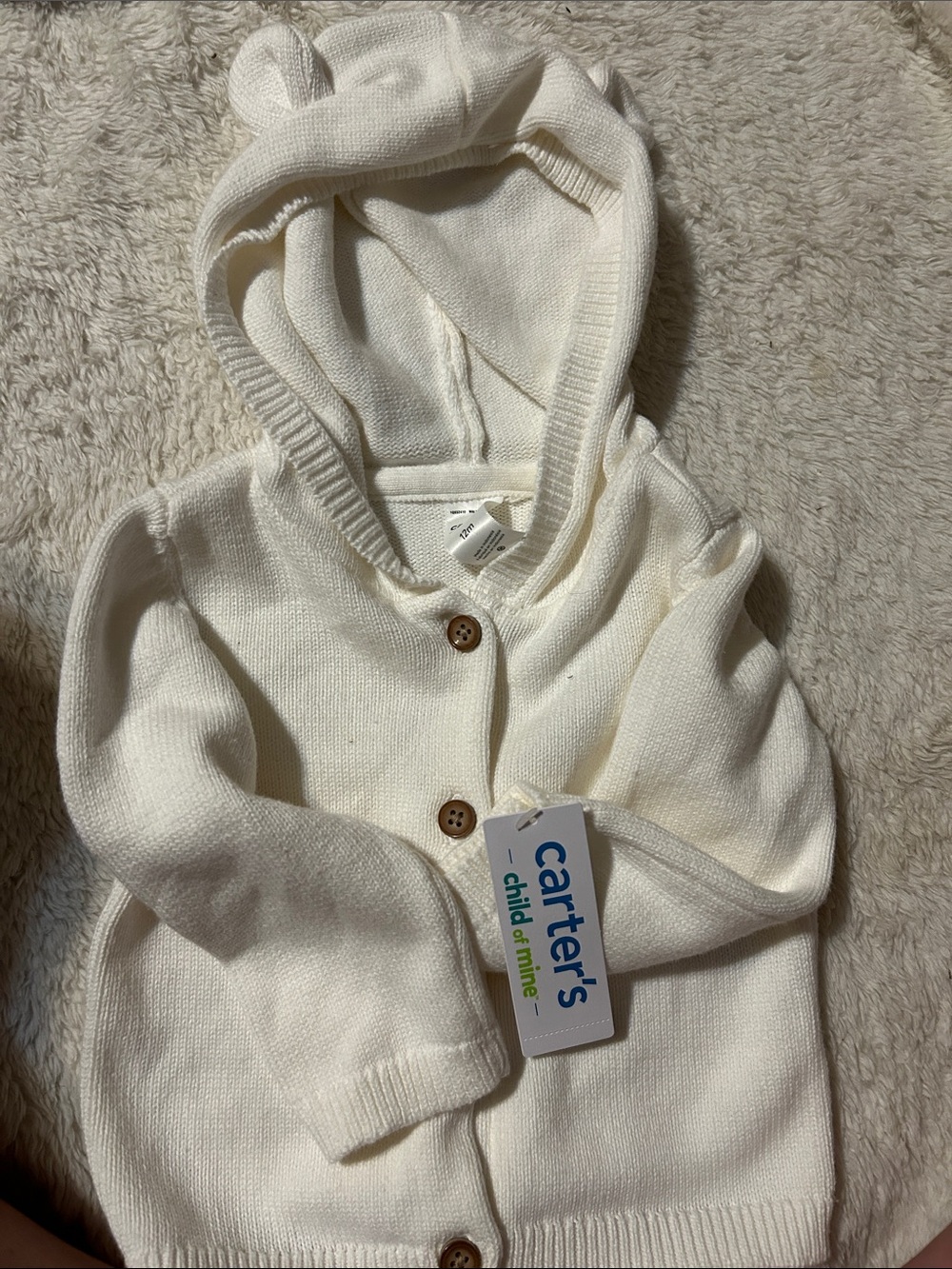 Carter's Cream Knit Hooded Cardigan with Bear Ear Hood